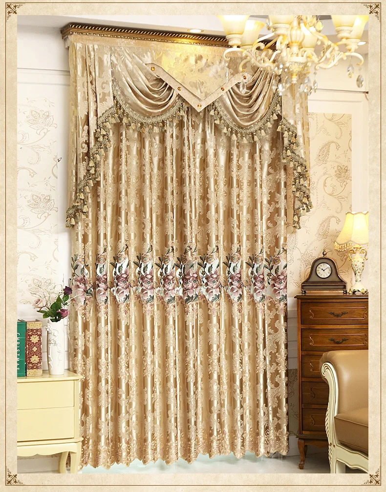 European luxury hollow embroidered gold color cloth blackout curtain E729